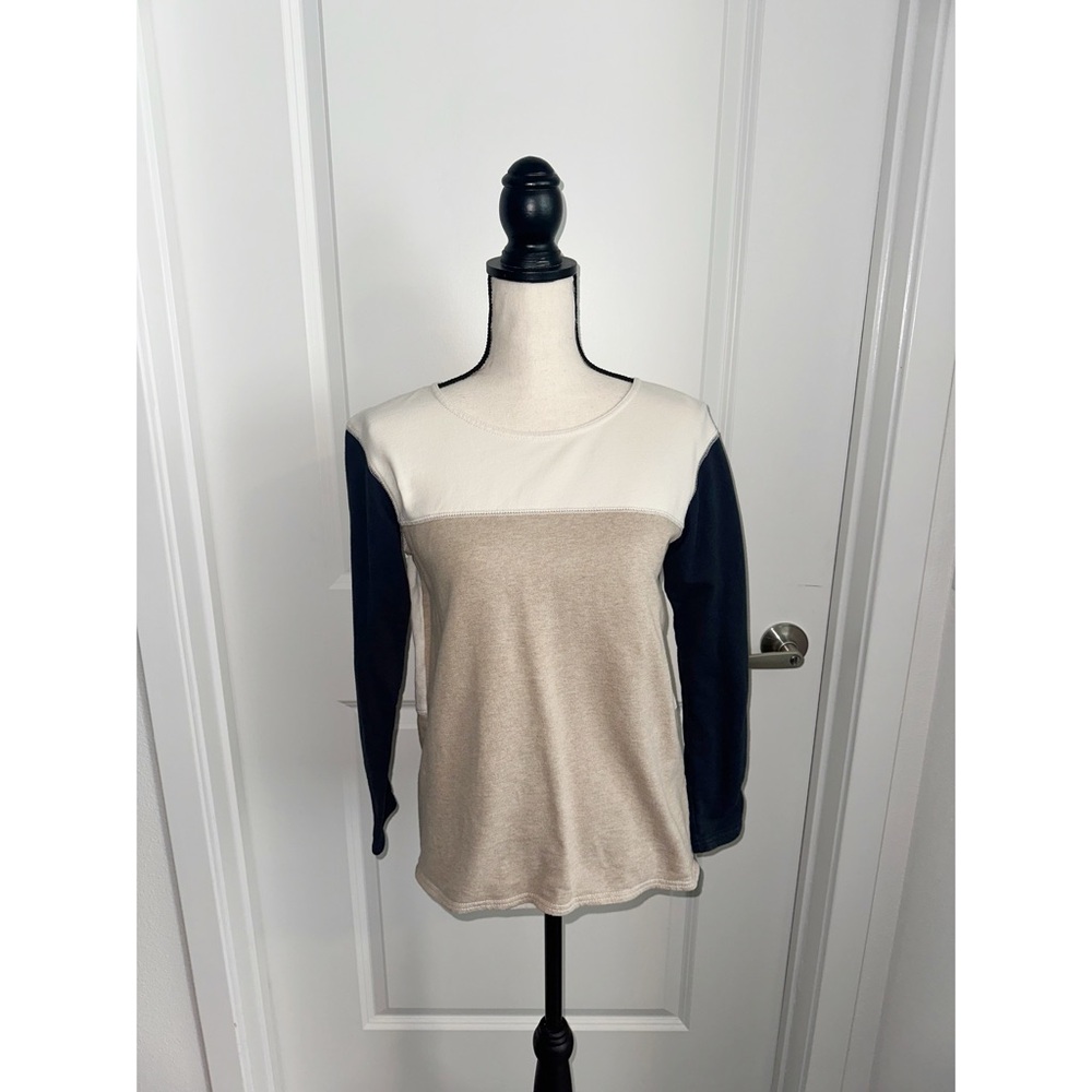 J. Crew Long Sleeve Colorblock Tee - Cream and Navy